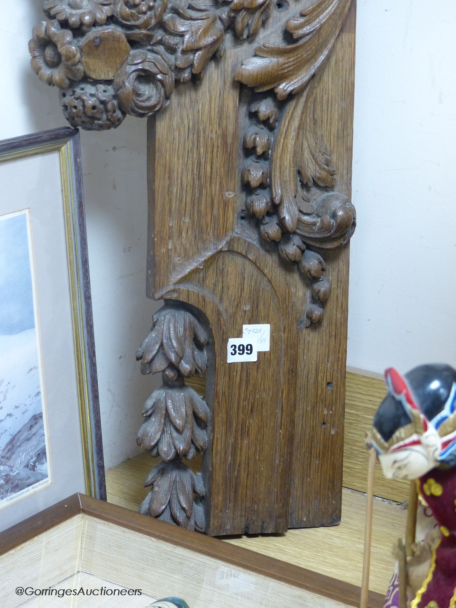 A large 18th century carved oak architectural frament
